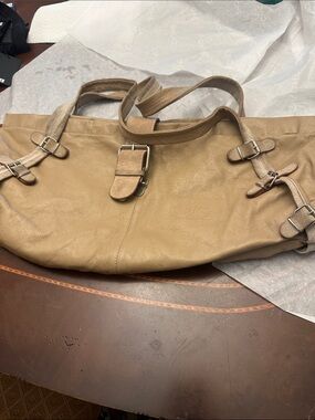 D&G Taupe-Brown Leather Hobo Bag with Buckle Details